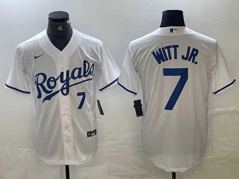 Men%27s Kansas City Royals #7 Bobby Witt Jr Number White Cool Base Stitched MLB Jersey